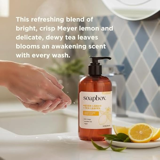 Soapbox LIQUID HAND SOAP, MEYER LEMON & TEA LEAVES, MOISTURIZING HAND WASH FOR KITCHEN AND BATHROOM, 12 OUNCE PUMP BOTTLES (PACK OF 3) - Image 4